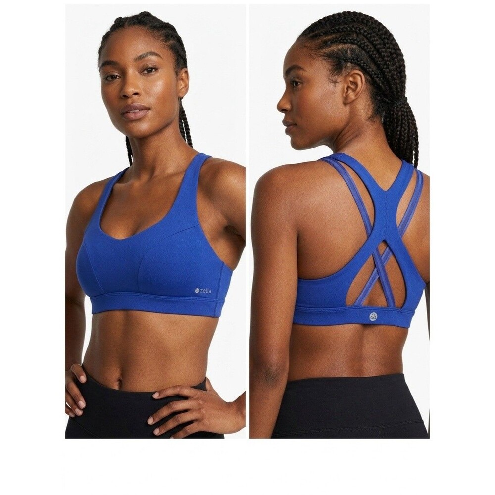 Zella Royal Blue Strappy Seamless Sports Bra Medium M Yoga Gym Athleisure